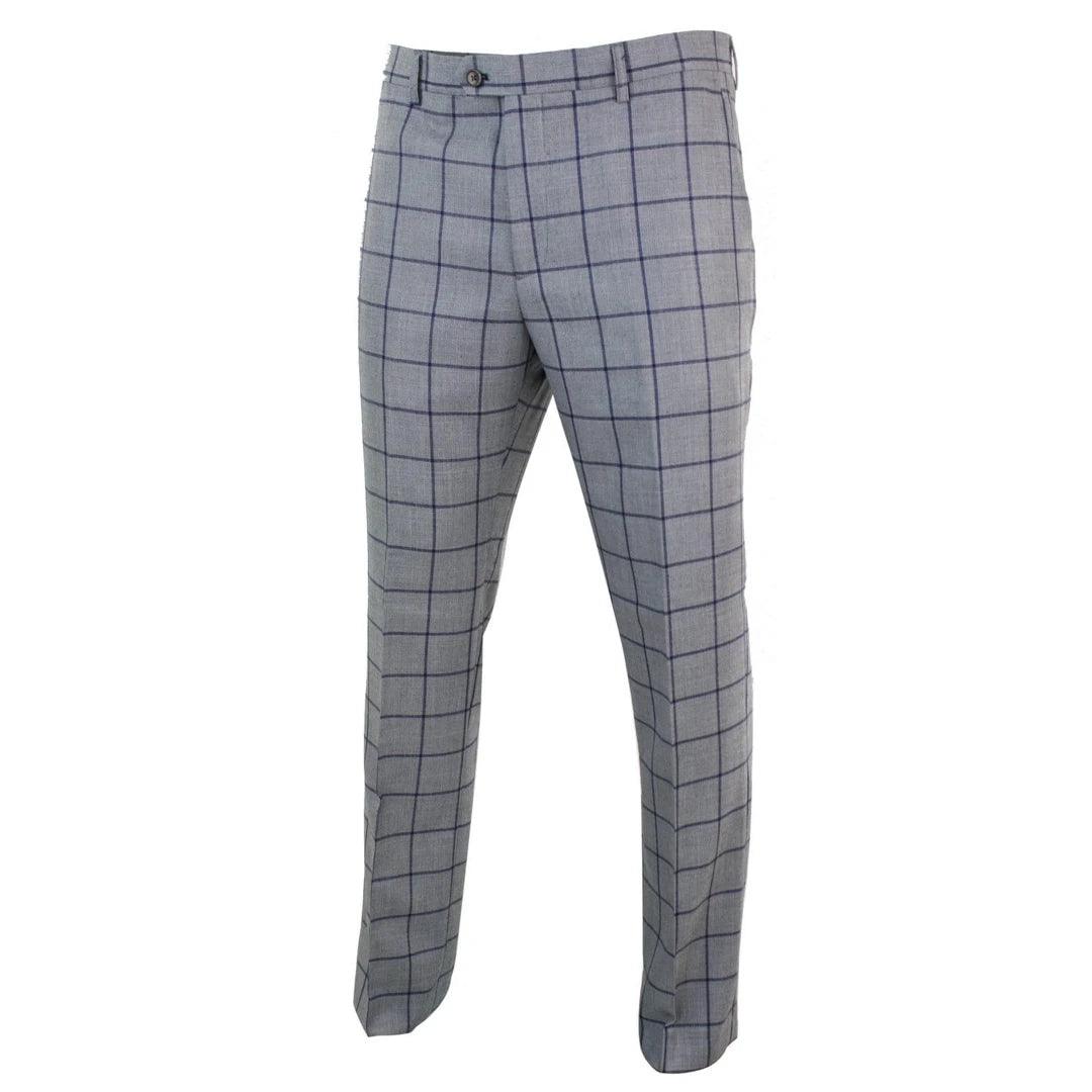 Mens Herringbone Vintage Retro Check Wool Trousers Blinders - Knighthood Store
