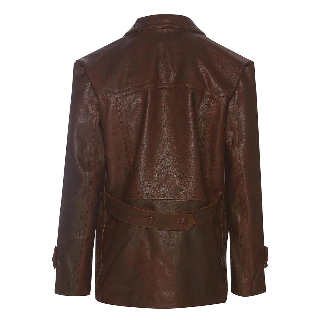 Mens 3/4 Double Breasted Real Leather Dr Who Kreigsmarine Uboat Jacket - Knighthood Store