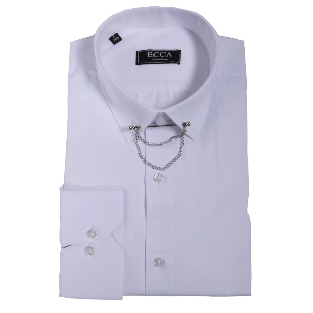 Mens White Button Down Poplin Shirt With Bar & Chain Smart Formal Classic - Knighthood Store