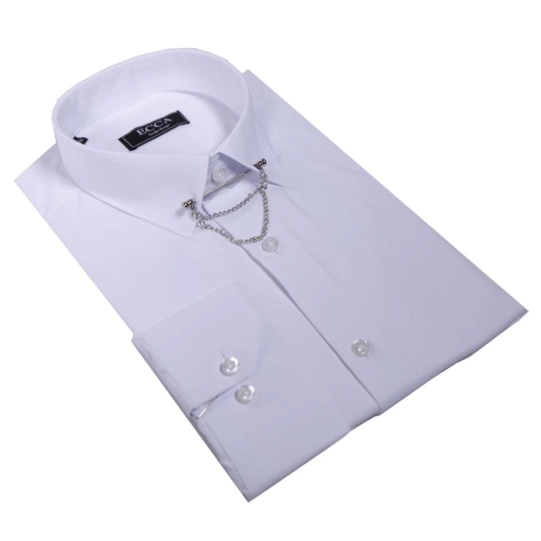 Mens White Button Down Poplin Shirt With Bar & Chain Smart Formal Classic - Knighthood Store