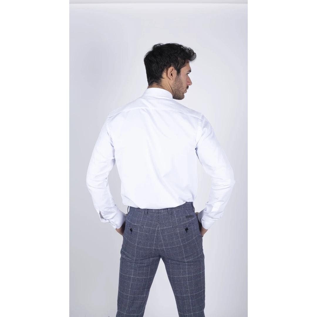 Mens White Button Down Poplin Shirt With Bar & Chain Smart Formal Classic - Knighthood Store