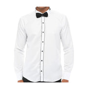 Mens Wing Collar Shirt Tuxedo White Black Piping Double Cuff Dinner Classic - Knighthood Store
