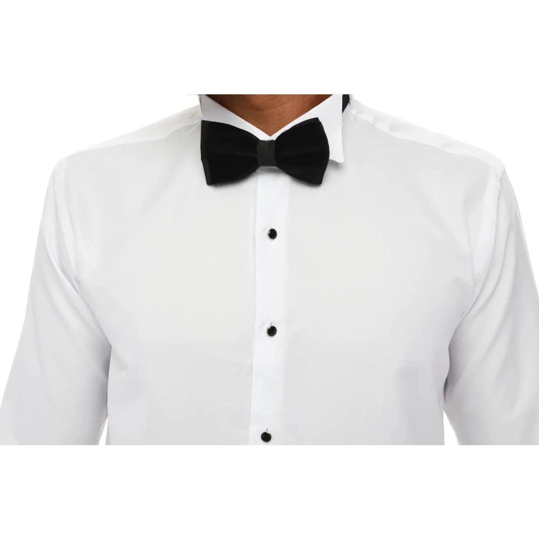 Mens Wing Collar Shirt Tuxedo White Double Cuff Dinner Classic - Knighthood Store