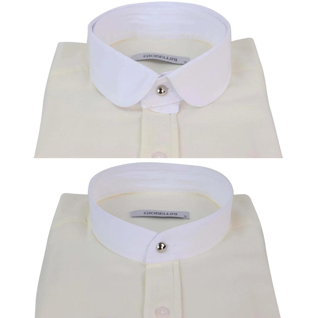 Mens Peaky Blinders Herringbone Shirt Detachable Collar Penny Button Collarless - Knighthood Store