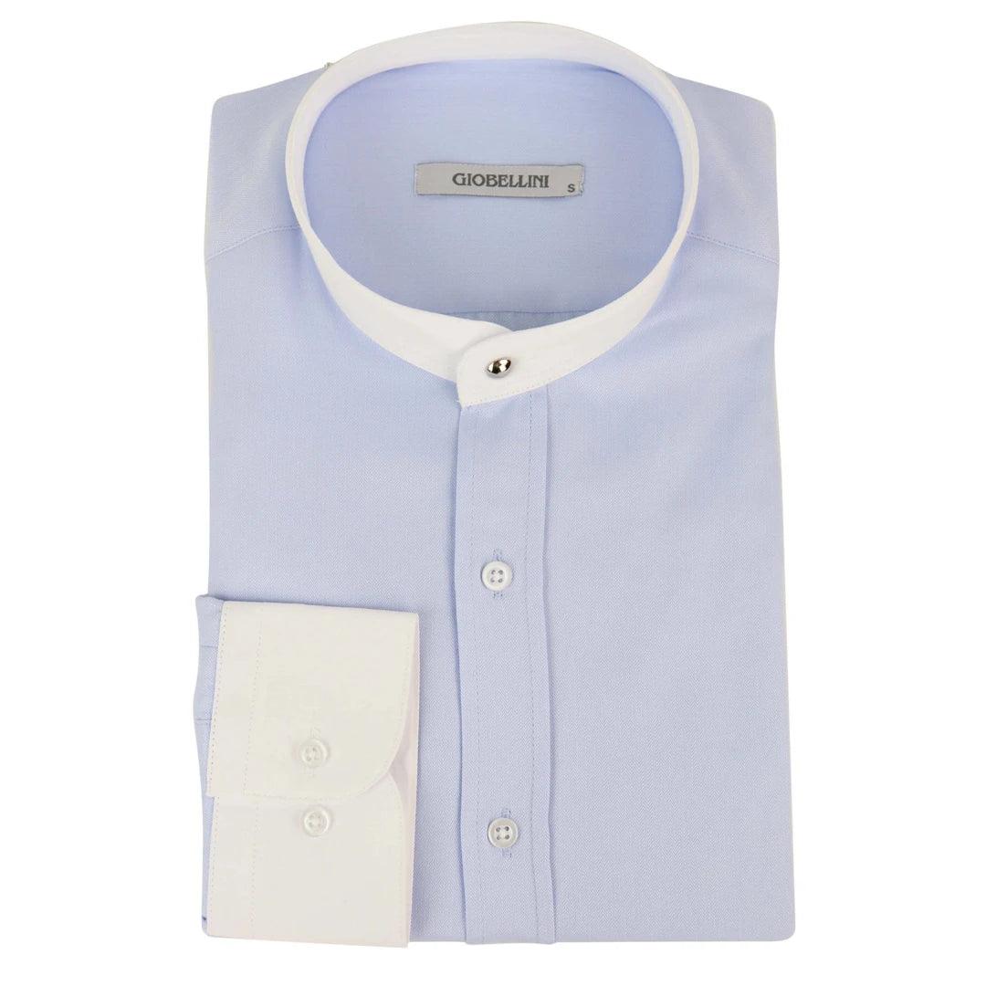 Mens Peaky Blinders Herringbone Shirt Detachable Collar Penny Button Collarless - Knighthood Store