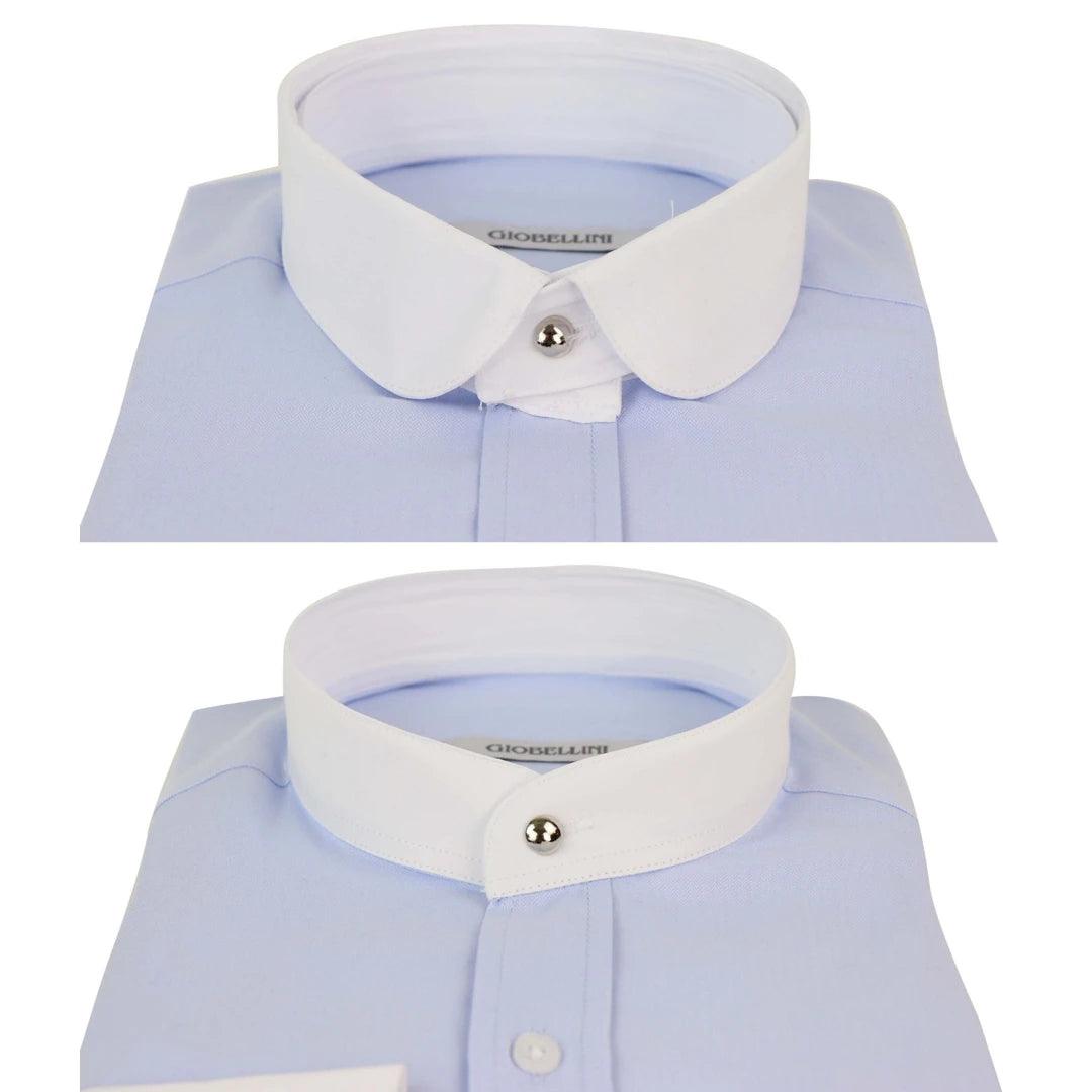 Mens Peaky Blinders Herringbone Shirt Detachable Collar Penny Button Collarless - Knighthood Store