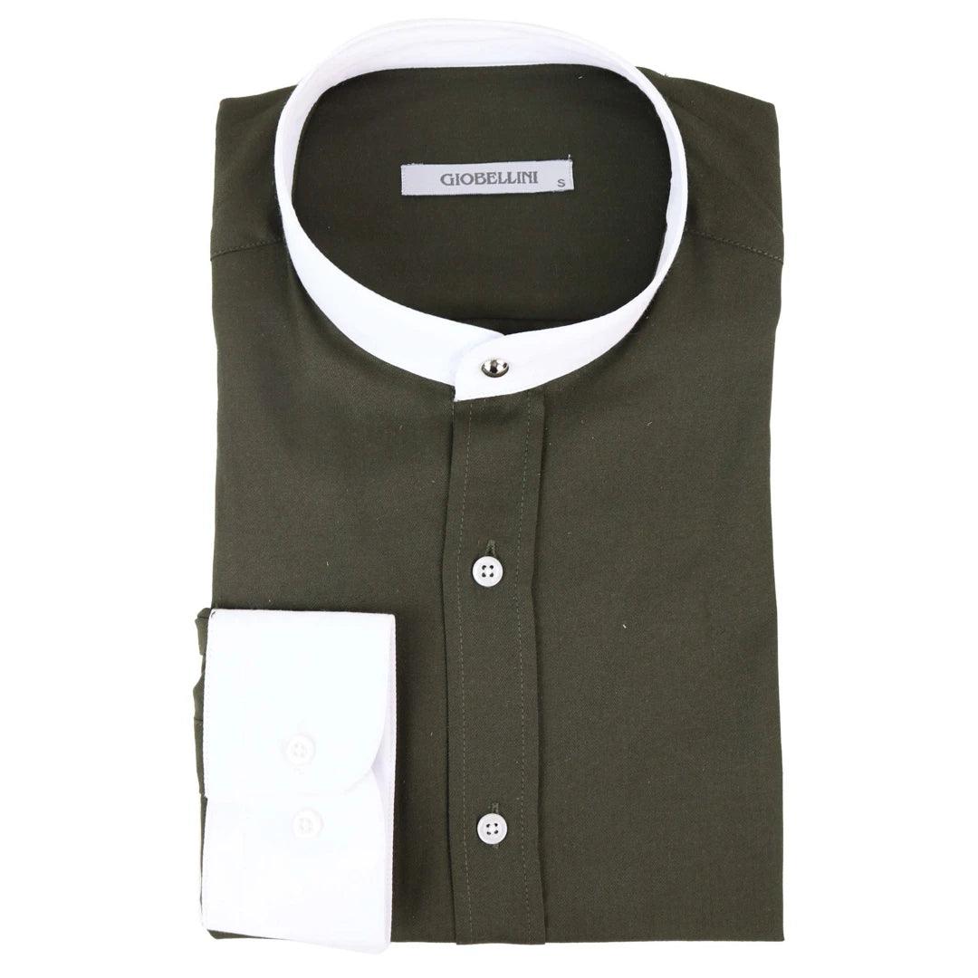 Mens Peaky Blinders Herringbone Shirt Detachable Collar Penny Button Collarless - Knighthood Store