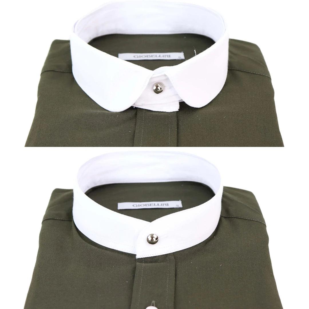 Mens Peaky Blinders Herringbone Shirt Detachable Collar Penny Button Collarless - Knighthood Store