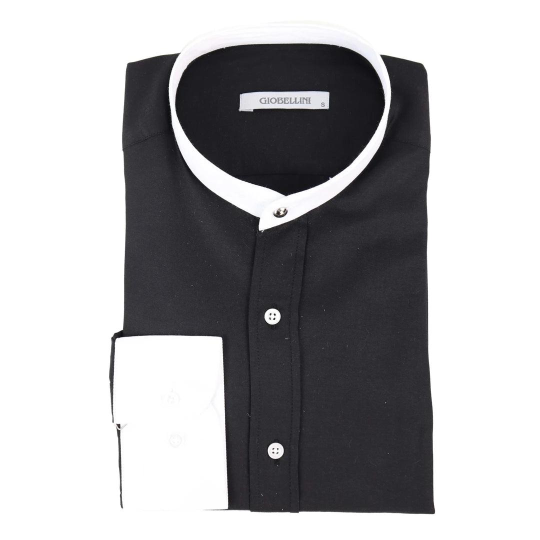 Mens Peaky Blinders Herringbone Shirt Detachable Collar Penny Button Collarless - Knighthood Store