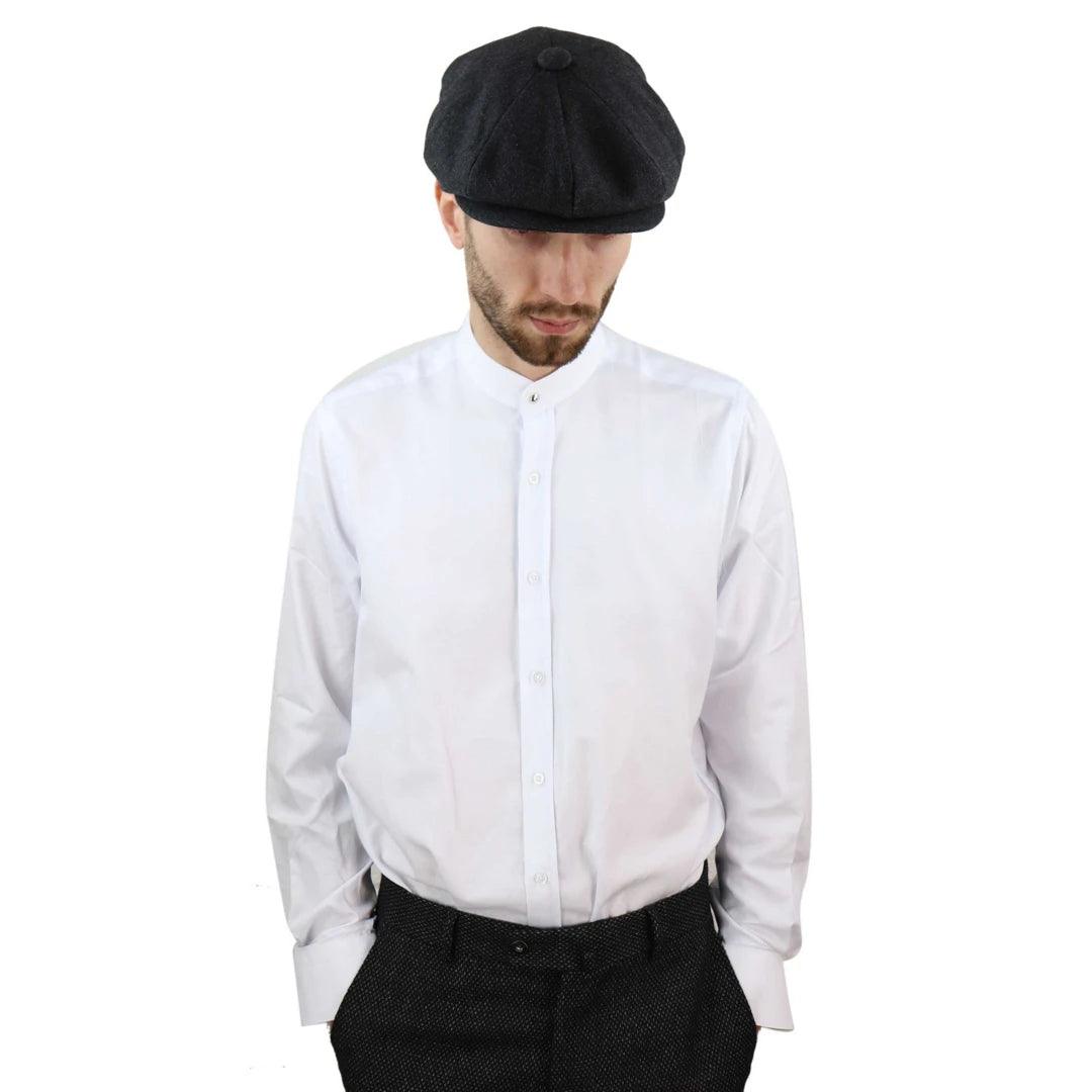 Mens Peaky Blinders Herringbone Shirt Detachable Collar Penny Button Collarless - Knighthood Store