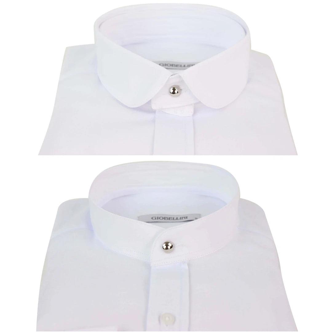 Mens Peaky Blinders Herringbone Shirt Detachable Collar Penny Button Collarless - Knighthood Store