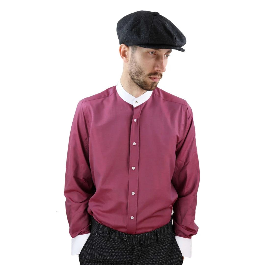 Mens Peaky Blinders Herringbone Shirt Detachable Collar Penny Button Collarless - Knighthood Store