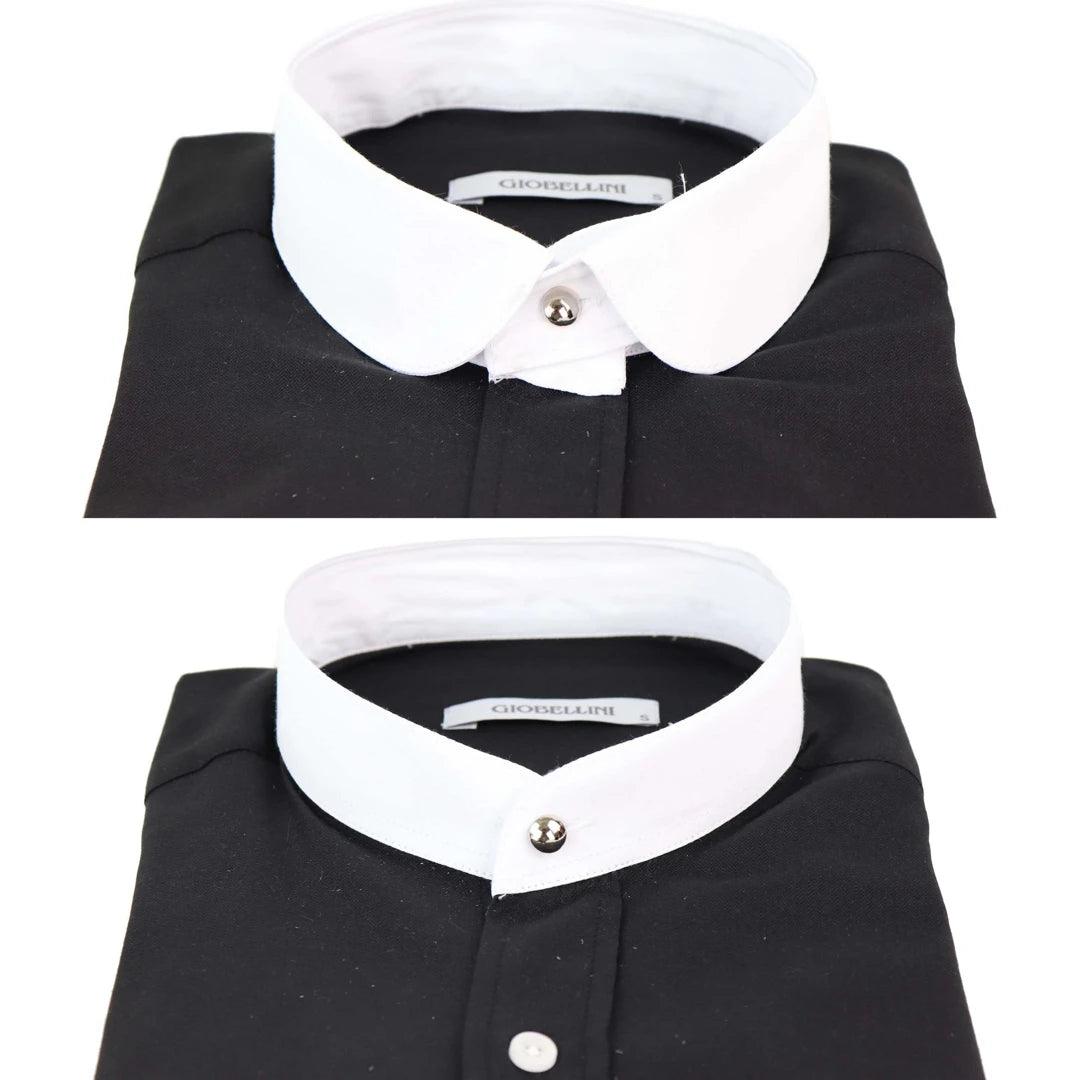 Mens Peaky Blinders Herringbone Shirt Detachable Collar Penny Button Collarless - Knighthood Store