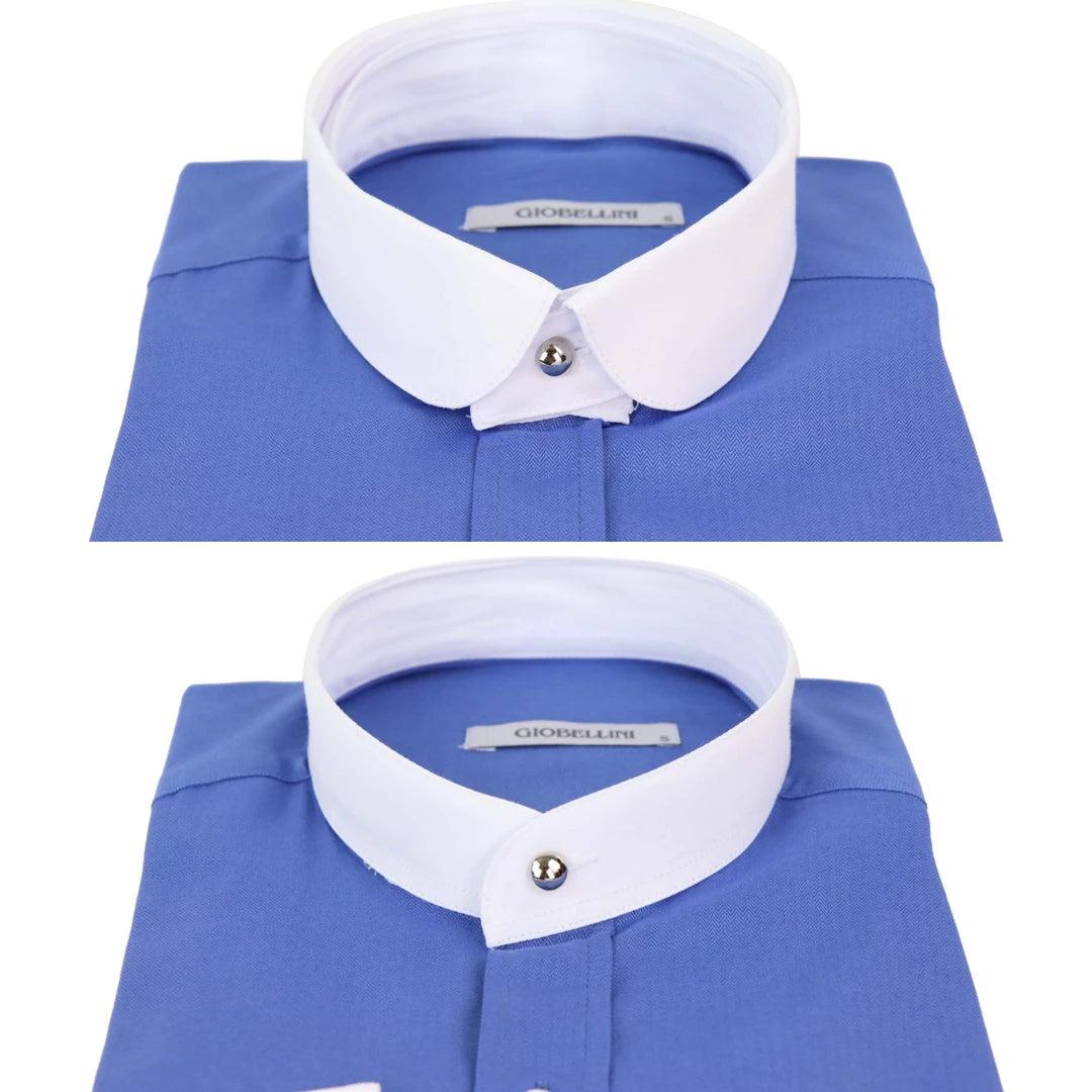 Mens Peaky Blinders Herringbone Shirt Detachable Collar Penny Button Collarless - Knighthood Store