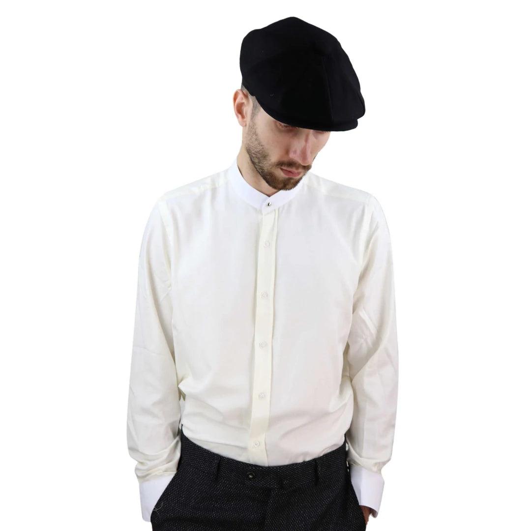 Mens Peaky Blinders Herringbone Shirt Detachable Collar Penny Button Collarless - Knighthood Store