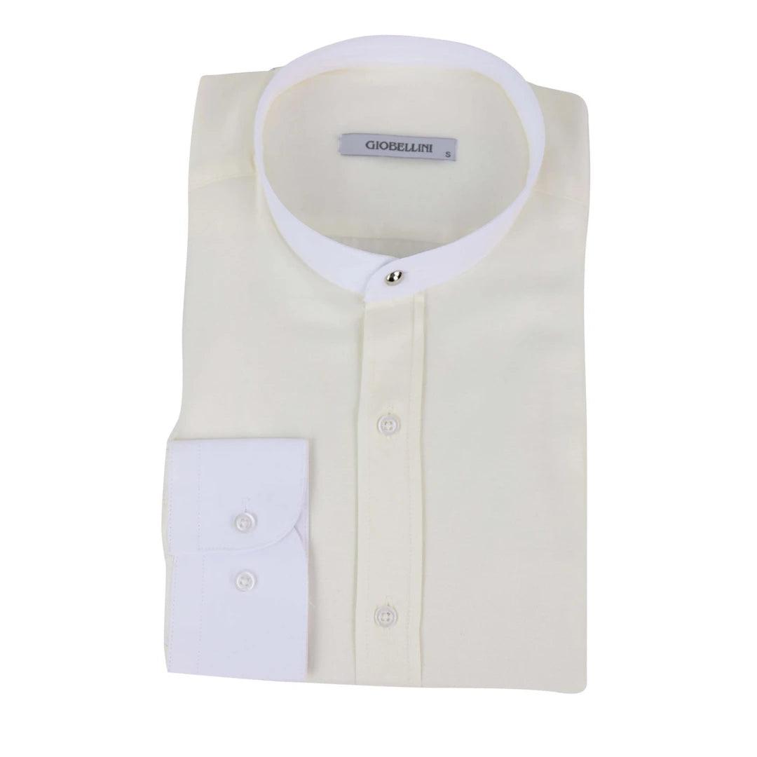 Mens Peaky Blinders Herringbone Shirt Detachable Collar Penny Button Collarless - Knighthood Store