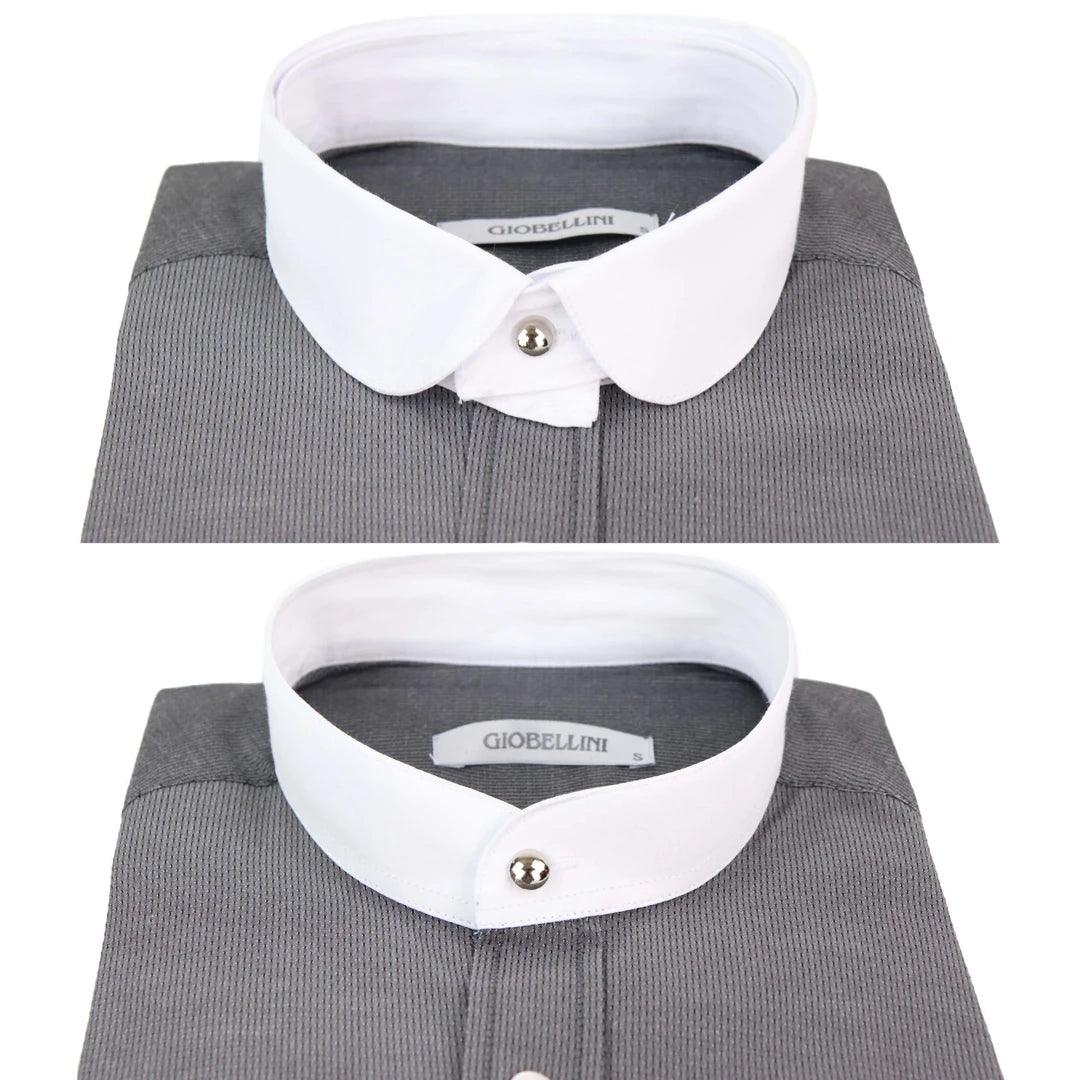 Mens Peaky Blinders Polka Shirt Removable Collar Penny Button Nehru Collarless - Knighthood Store