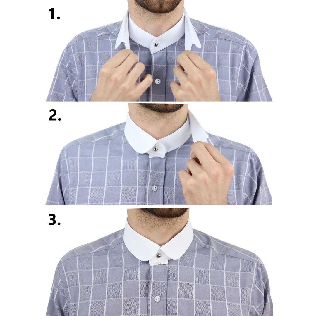 Mens Peaky Blinders Polka Shirt Removable Collar Penny Button Nehru Collarless - Knighthood Store