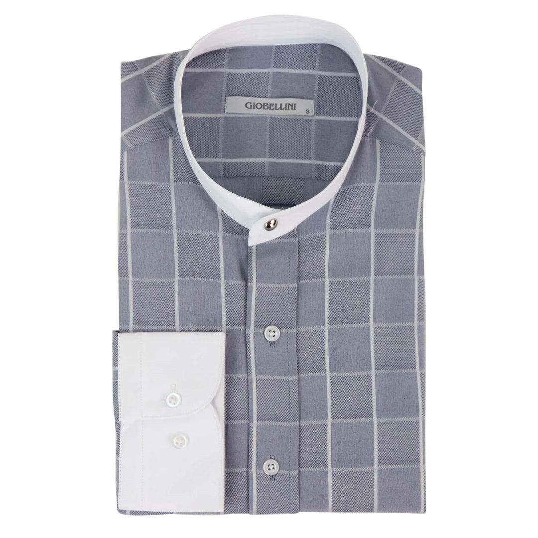 Mens Peaky Blinders Shirt Removable Collar Penny Button Check Nehru Collarless - Knighthood Store