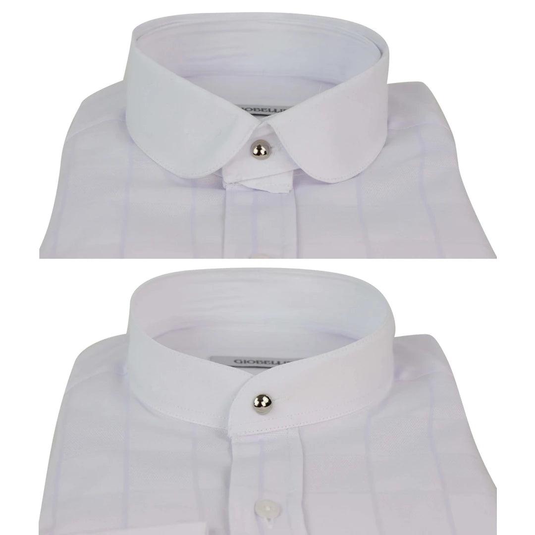 Mens Peaky Blinders Shirt Removable Collar Penny Button Check Nehru Collarless - Knighthood Store