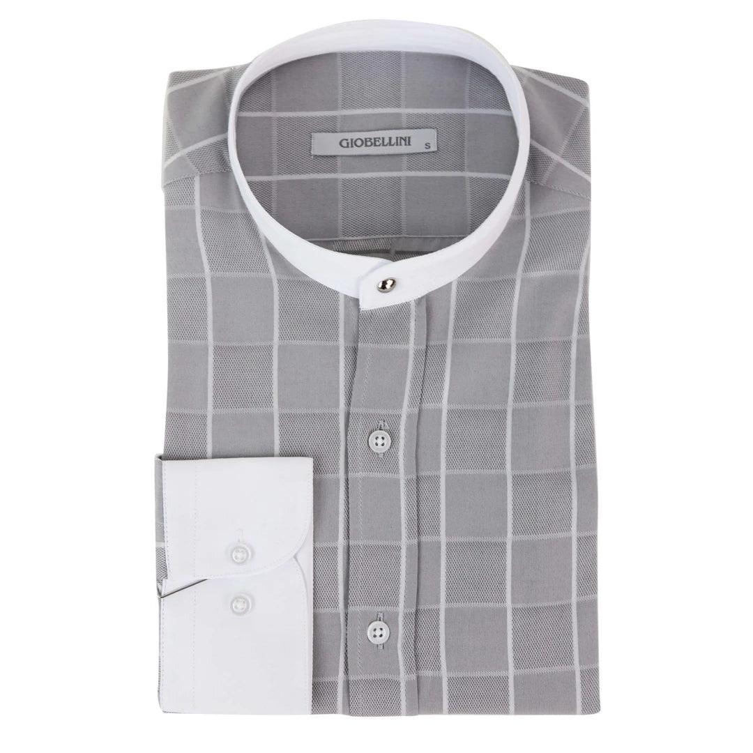 Mens Peaky Blinders Shirt Removable Collar Penny Button Check Nehru Collarless - Knighthood Store