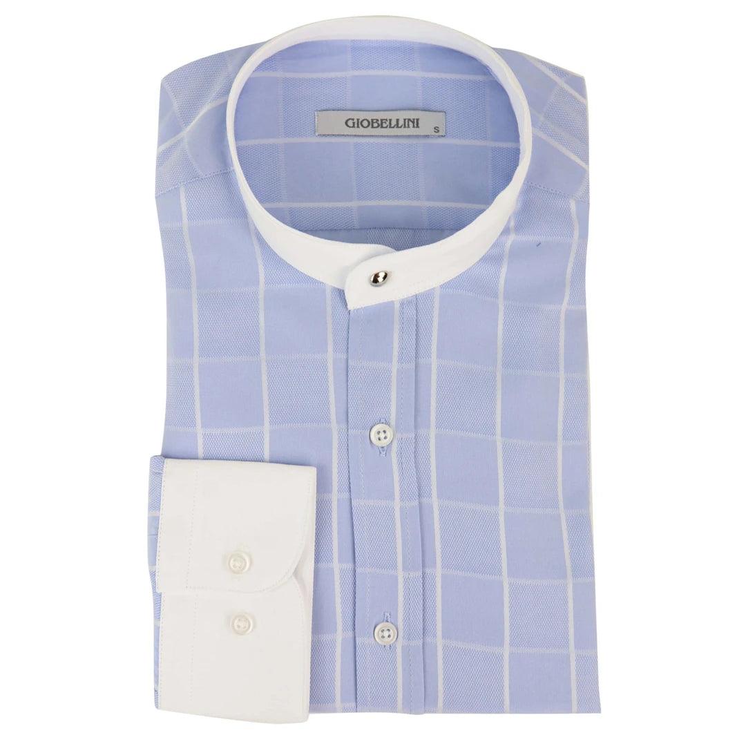 Mens Peaky Blinders Shirt Removable Collar Penny Button Check Nehru Collarless - Knighthood Store