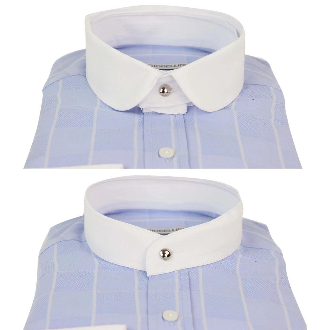 Mens Peaky Blinders Shirt Removable Collar Penny Button Check Nehru Collarless - Knighthood Store