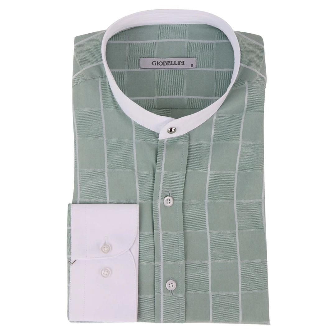 Mens Peaky Blinders Shirt Removable Collar Penny Button Check Nehru Collarless - Knighthood Store