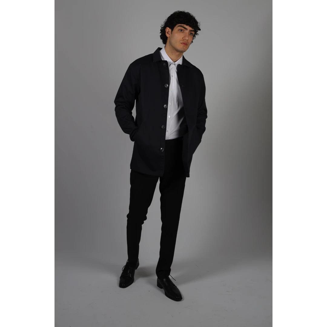 Mens Mid Length Overcoat Jacket Light Weight Smart Casual Beige Navy Mac - Knighthood Store