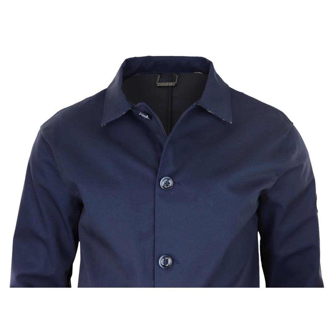 Mens Mid Length Overcoat Jacket Light Weight Smart Casual Beige Navy Mac - Knighthood Store