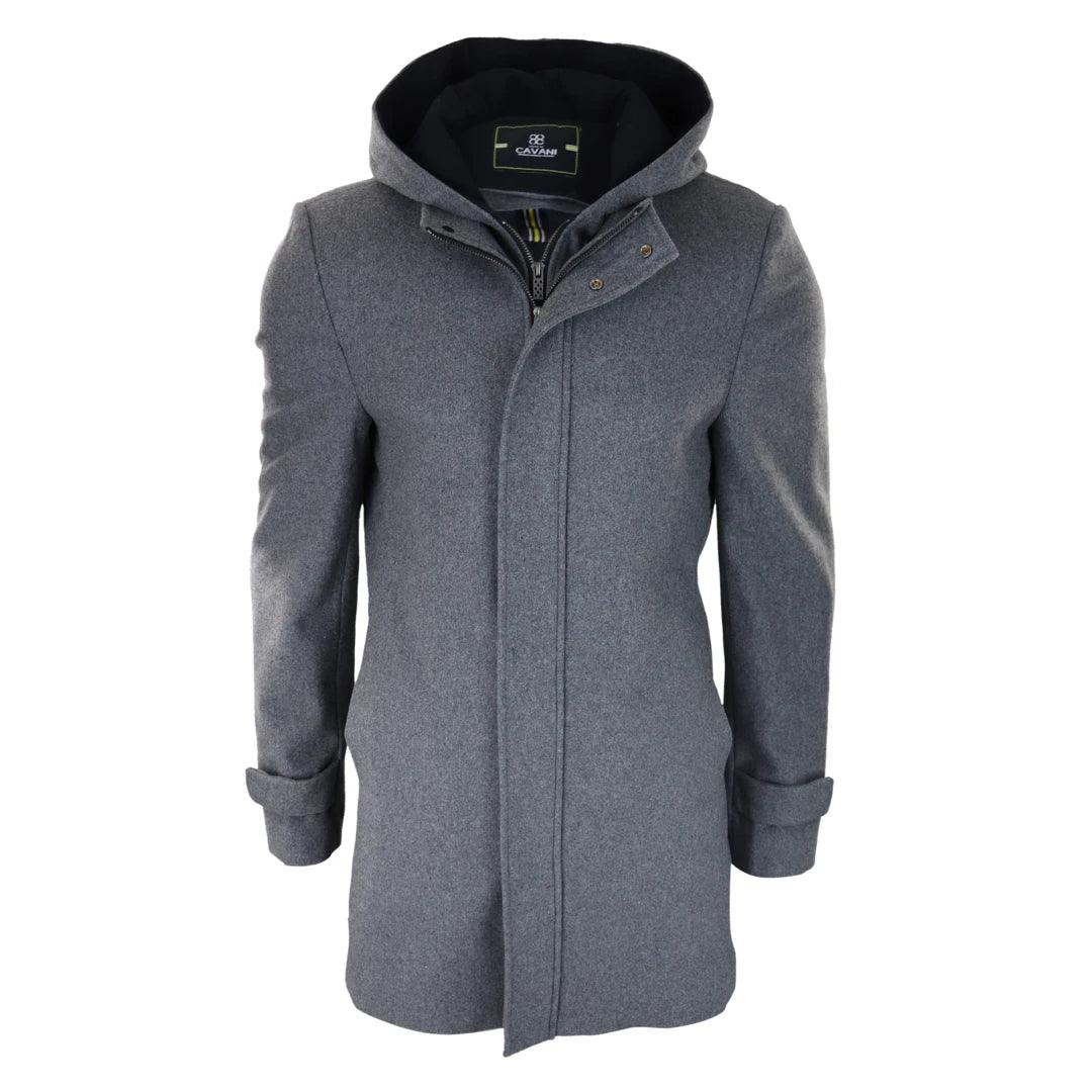 Mens 3/4 Long Overcoat Jacket Coat Removable Hood Smart Casual Winter Warm Wool - Knighthood Store
