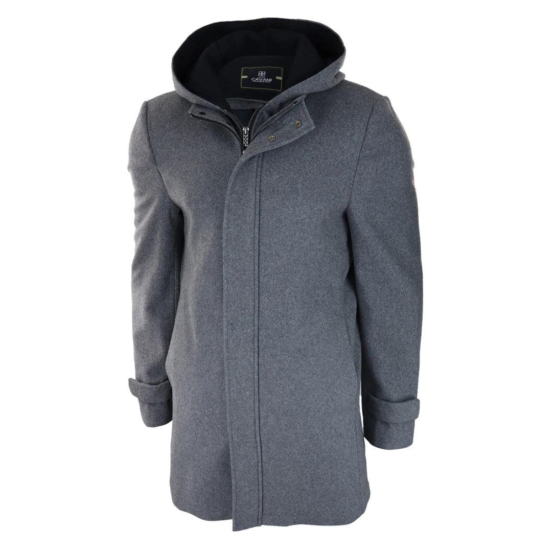Mens 3/4 Long Overcoat Jacket Coat Removable Hood Smart Casual Winter Warm Wool - Knighthood Store