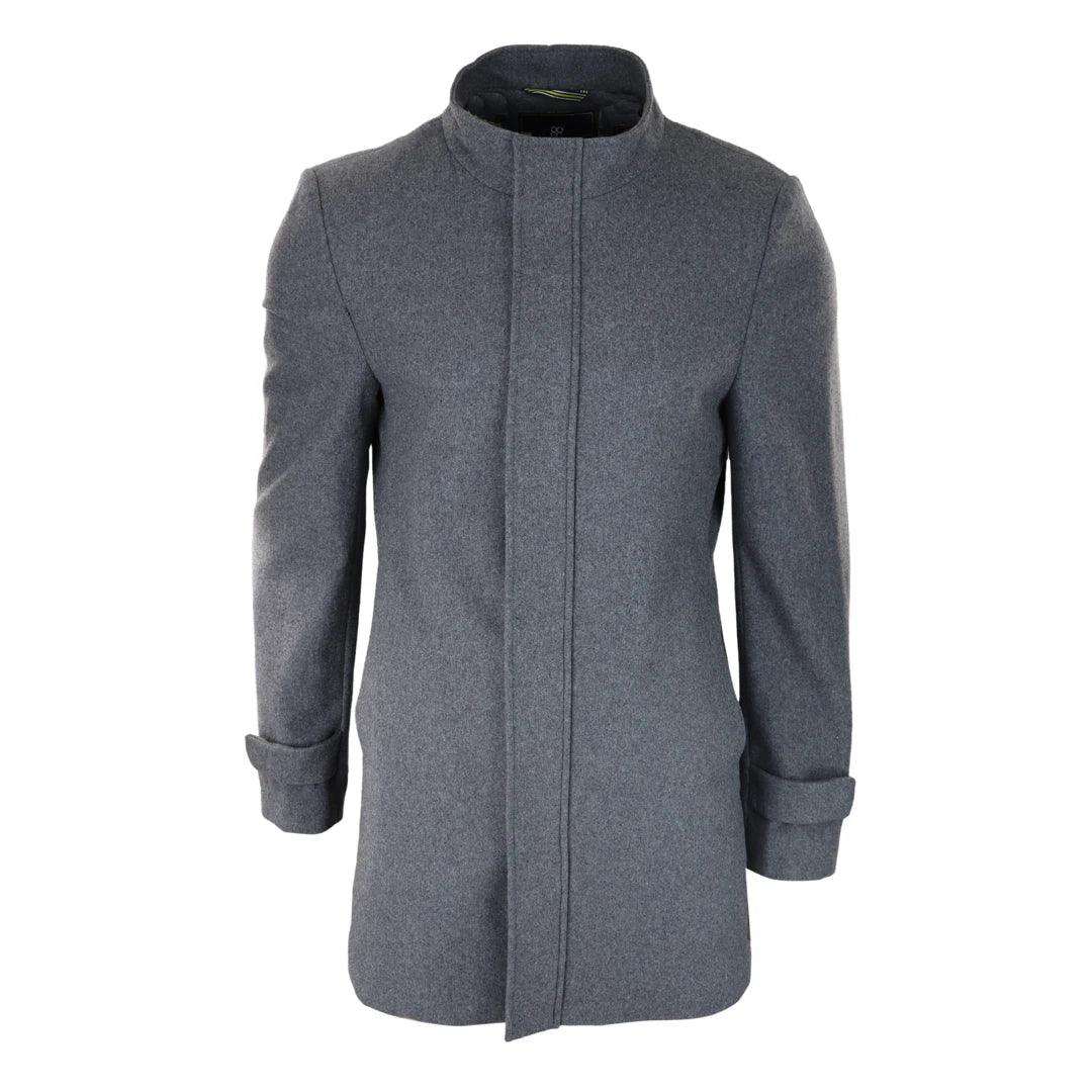 Mens 3/4 Long Overcoat Jacket Coat Removable Hood Smart Casual Winter Warm Wool - Knighthood Store