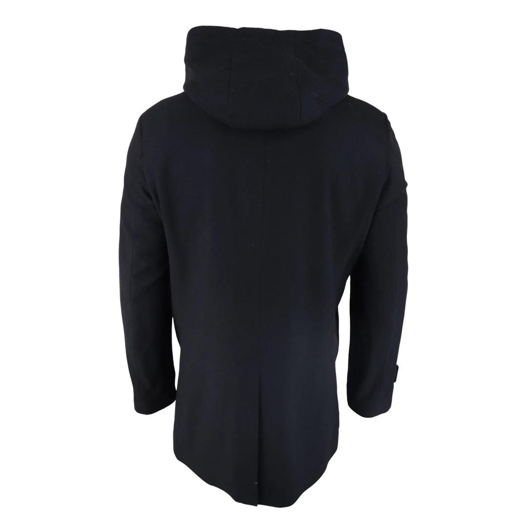 Mens 3/4 Long Overcoat Jacket Coat Removable Hood Smart Casual Winter Warm Wool - Knighthood Store