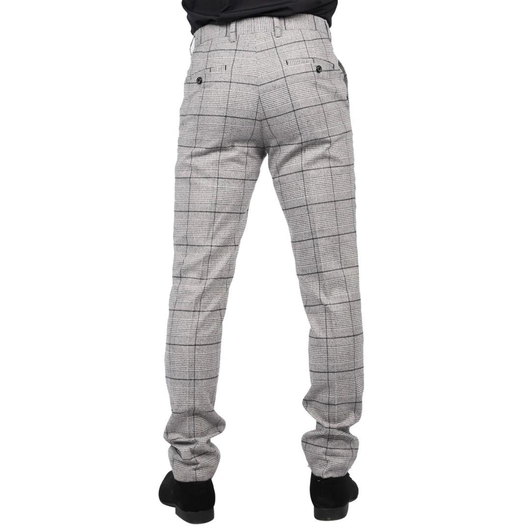 Mens Grey Check Black Tweed Trousers Vintage Classic 1920s Wedding Tailored Fit - Knighthood Store
