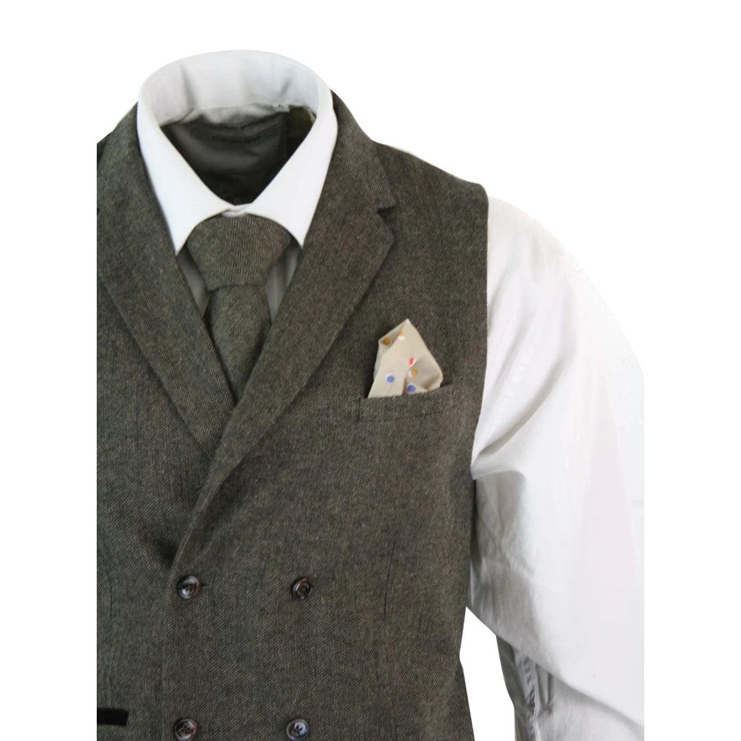 Mens Herringbone Tweed Gatsby Blinders Classic Double Breasted Waistcoat - Knighthood Store