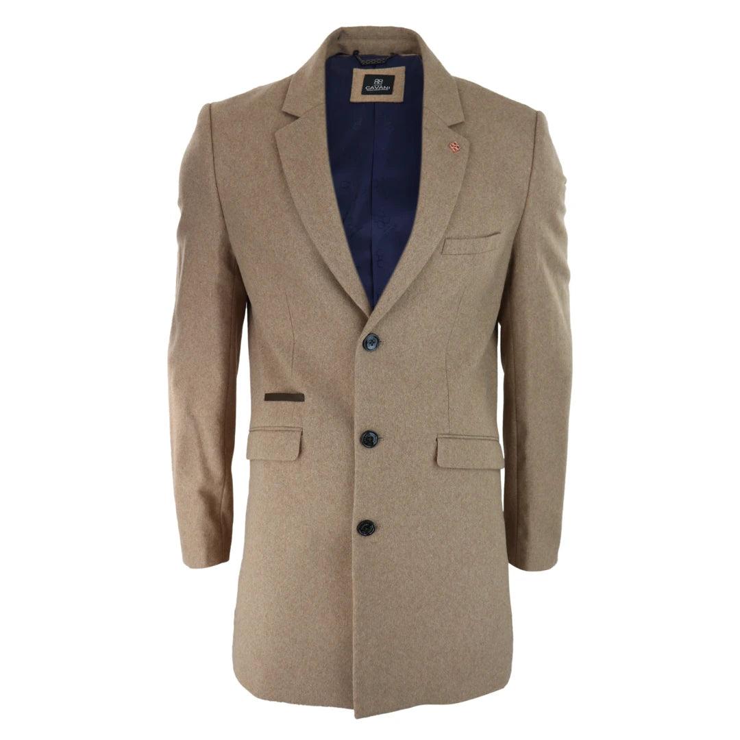Mens Smart Casual 3/4 Wool Overcoat Jacket Herringbone Tweed 3 Button Coat - Knighthood Store
