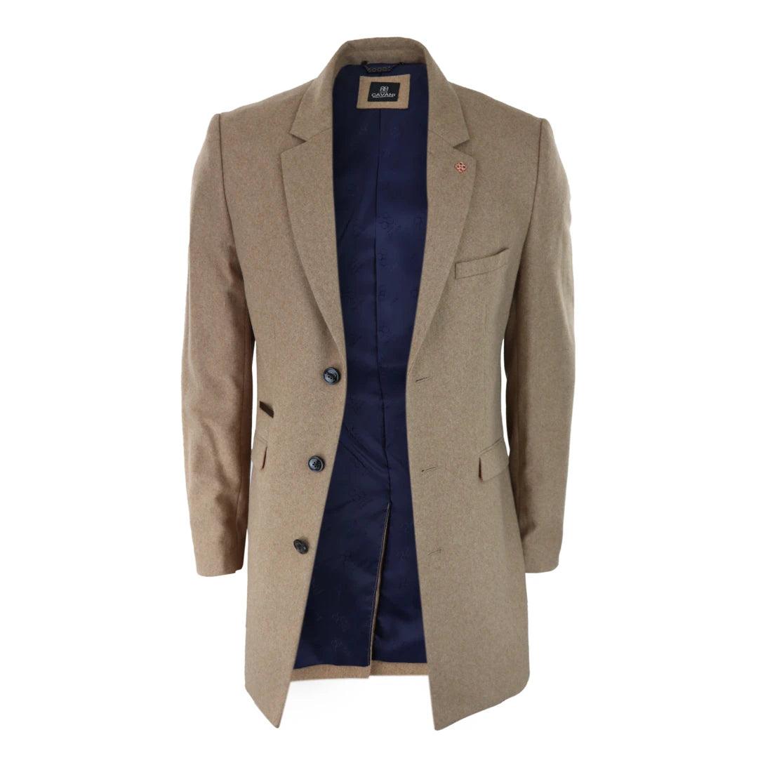 Mens Smart Casual 3/4 Wool Overcoat Jacket Herringbone Tweed 3 Button Coat - Knighthood Store
