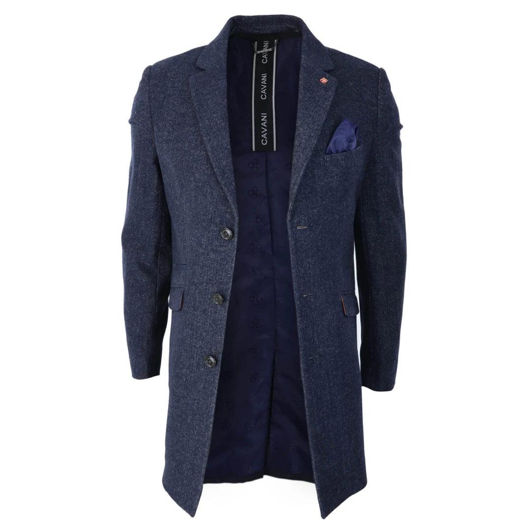 Mens Smart Casual 3/4 Wool Overcoat Jacket Herringbone Tweed 3 Button Coat - Knighthood Store