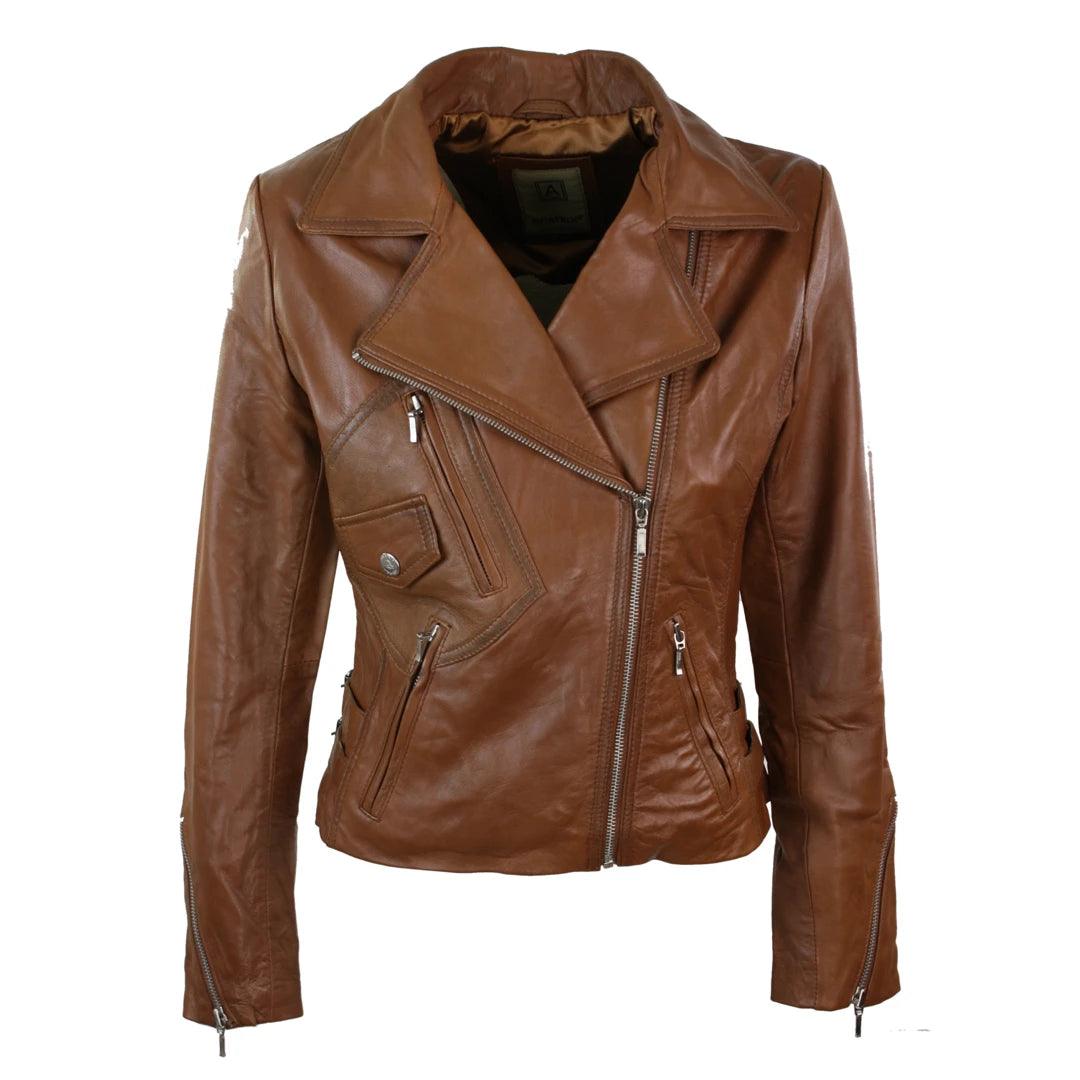 Ladies 100% Real Leather Jacket Short Fitted Bikers Style Black Vintage Rock - Knighthood Store