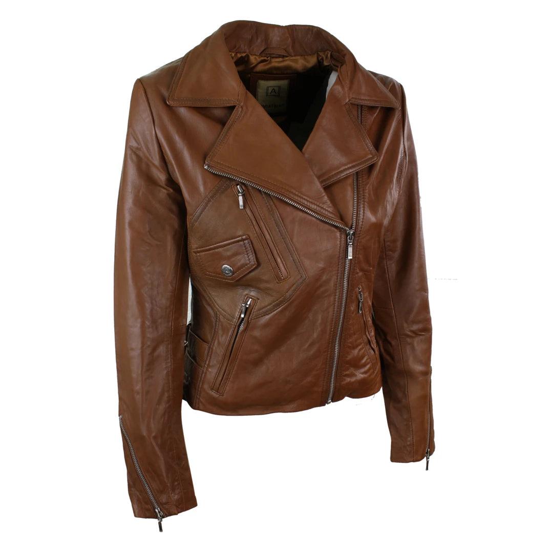 Ladies 100% Real Leather Jacket Short Fitted Bikers Style Black Vintage Rock - Knighthood Store