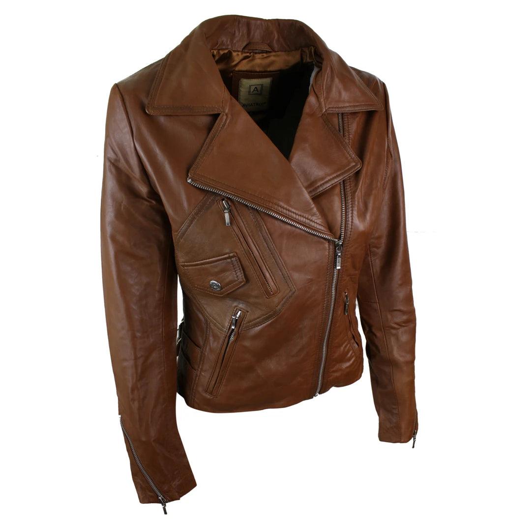 Ladies 100% Real Leather Jacket Short Fitted Bikers Style Black Vintage Rock - Knighthood Store