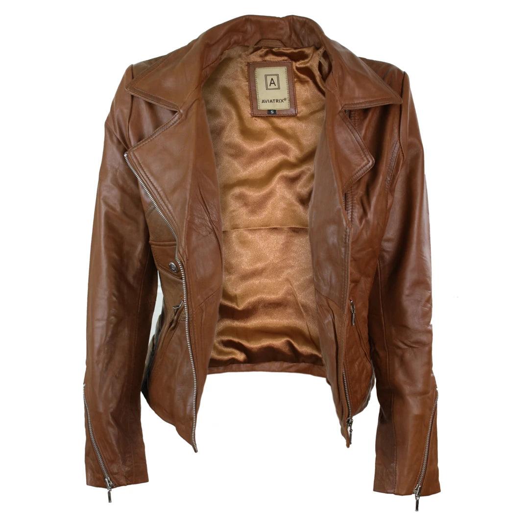 Ladies 100% Real Leather Jacket Short Fitted Bikers Style Black Vintage Rock - Knighthood Store