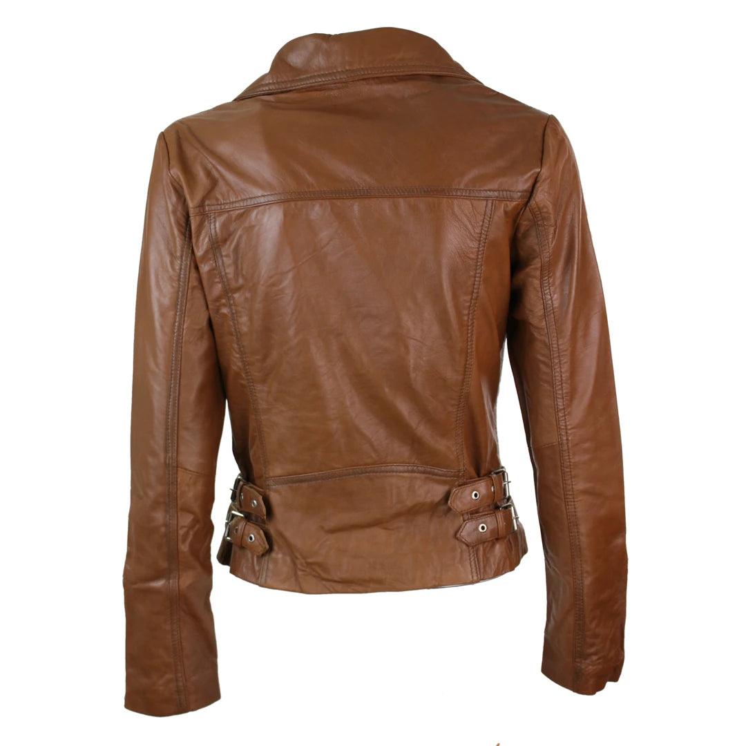 Ladies 100% Real Leather Jacket Short Fitted Bikers Style Black Vintage Rock - Knighthood Store
