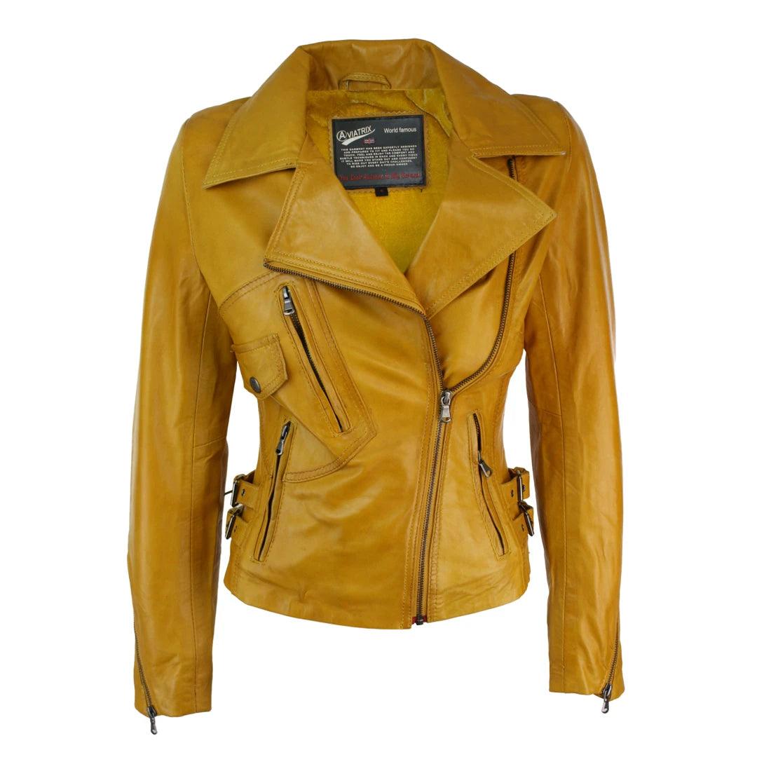 Ladies 100% Real Leather Jacket Short Fitted Bikers Style Black Vintage Rock - Knighthood Store