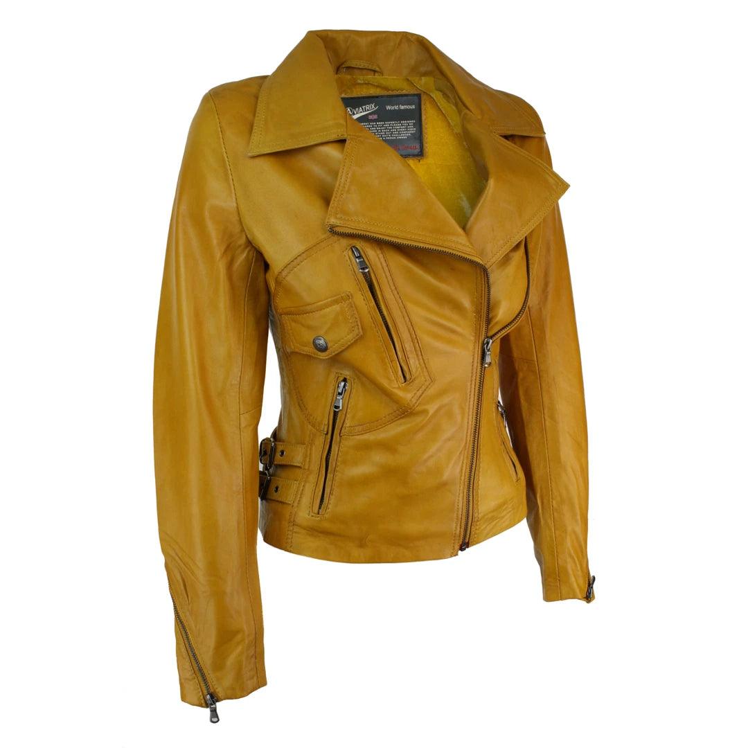 Ladies 100% Real Leather Jacket Short Fitted Bikers Style Black Vintage Rock - Knighthood Store