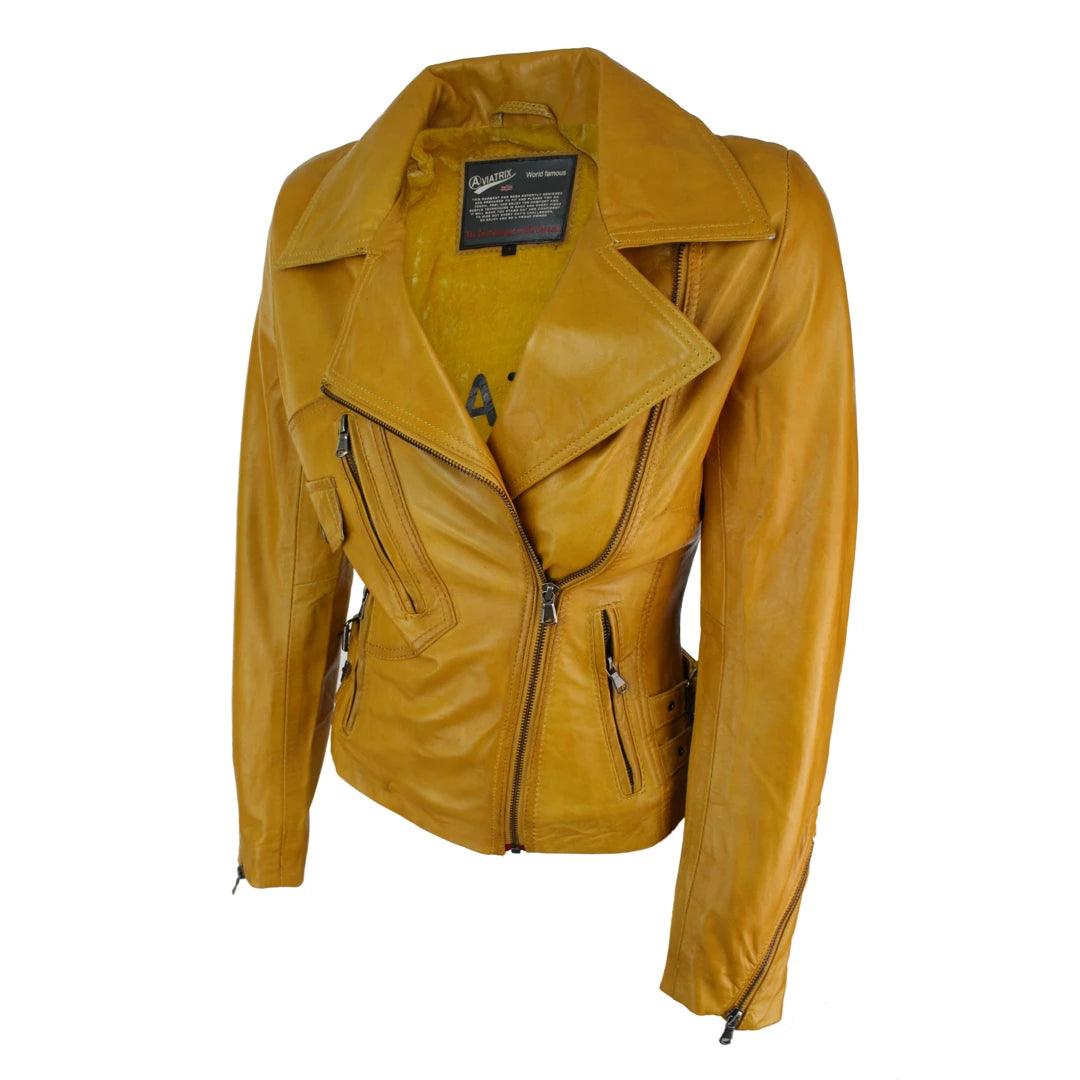 Ladies 100% Real Leather Jacket Short Fitted Bikers Style Black Vintage Rock - Knighthood Store