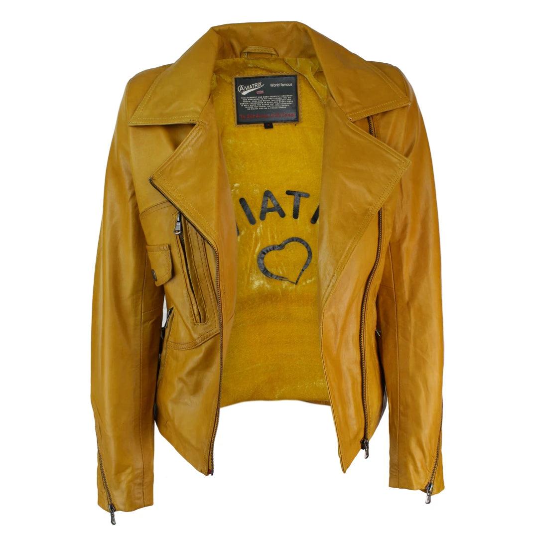 Ladies 100% Real Leather Jacket Short Fitted Bikers Style Black Vintage Rock - Knighthood Store