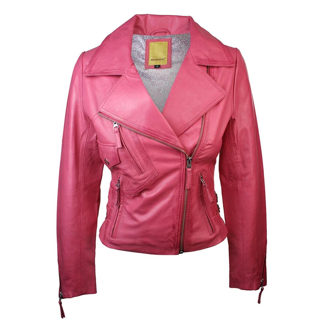 Ladies 100% Real Leather Jacket Short Fitted Bikers Style Black Vintage Rock - Knighthood Store