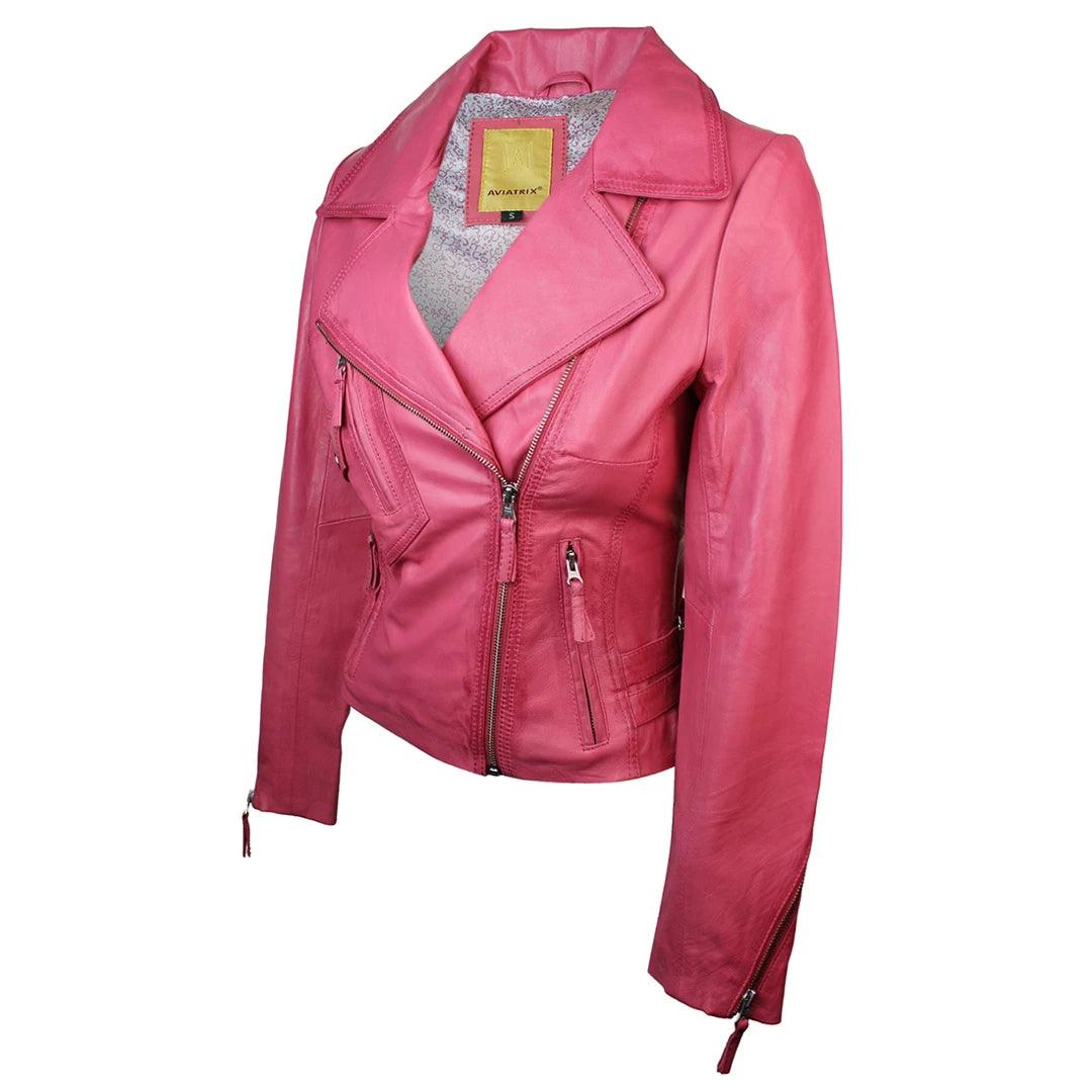 Ladies 100% Real Leather Jacket Short Fitted Bikers Style Black Vintage Rock - Knighthood Store